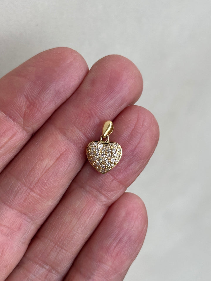 18 karat Diamond Heart, Puff-Style Pendant 1" Length