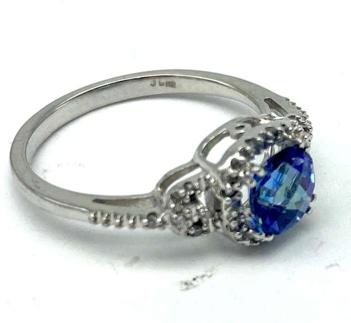 Blue Mystic Topaz Diamond Halo Ring White 10kt Gold