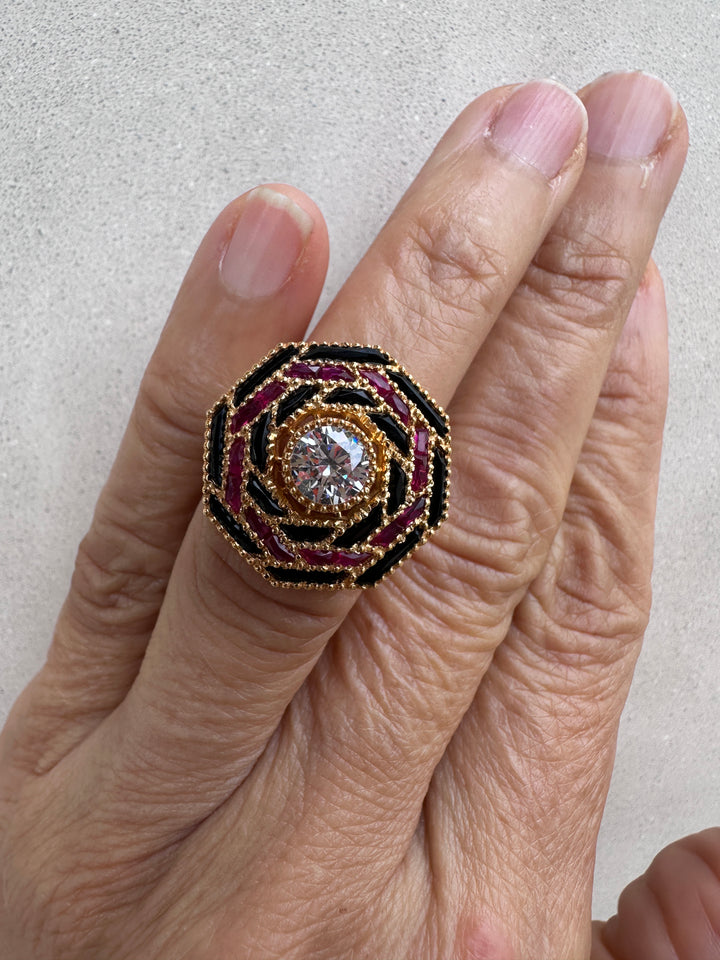 14 karat Art Deco Ruby and Diamond French Cut Solitaire Ring