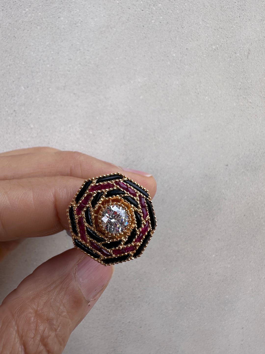 14 karat Art Deco Ruby and Diamond French Cut Solitaire Ring