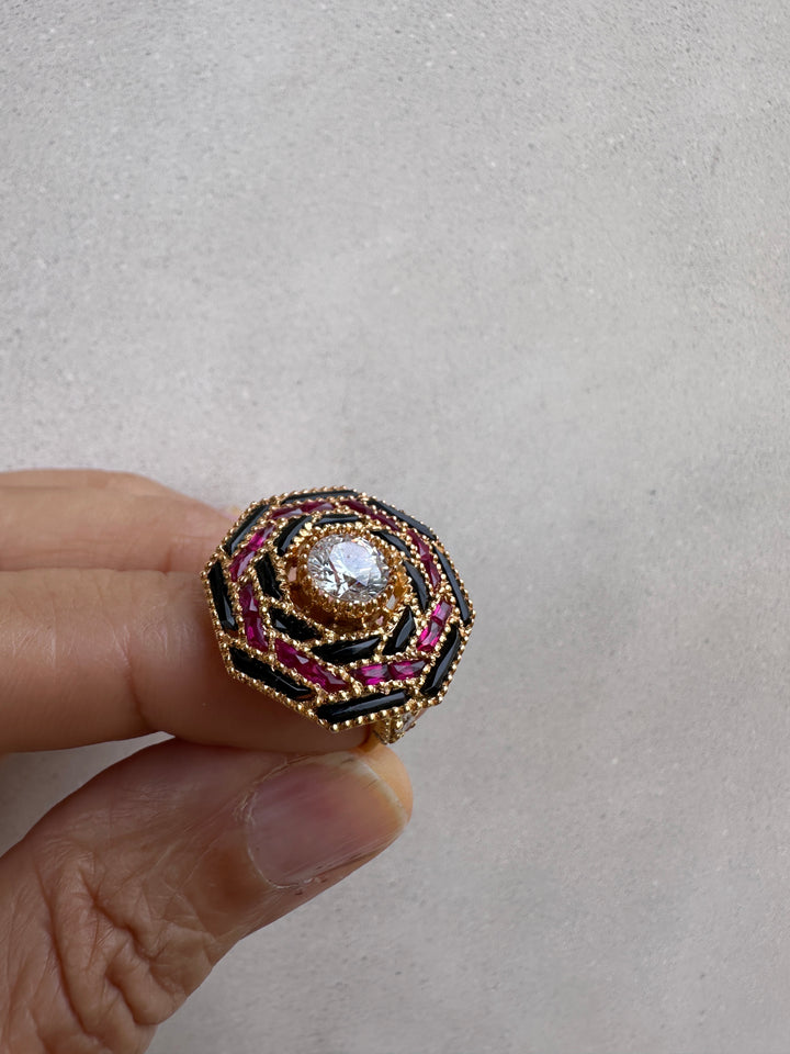 14 karat Art Deco Ruby and Diamond French Cut Solitaire Ring