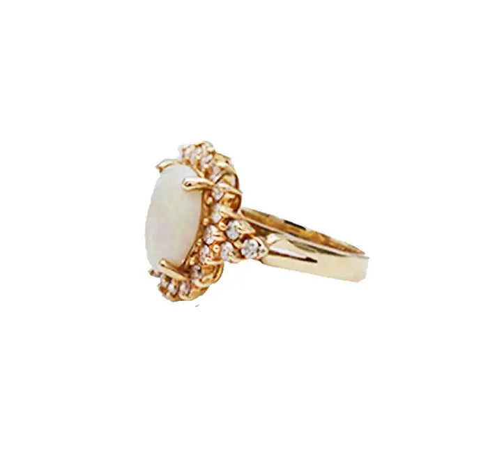 2 ct Opal and Diamond Halo Ring 14kt Yellow Gold
