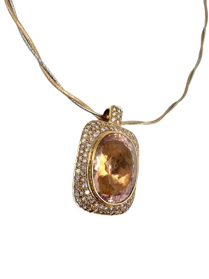 18 Karat Rose gold 44.37ct Morganite and 4ct Diamond Halo Necklace