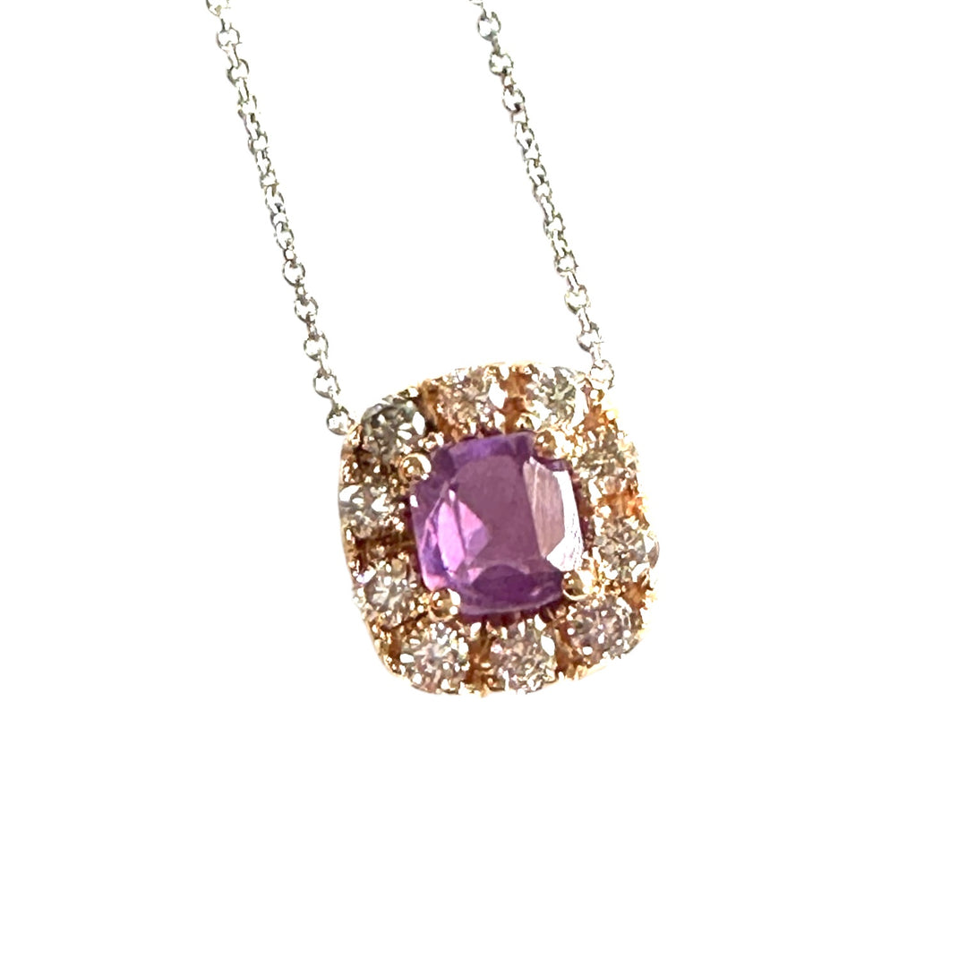 1.54ct Unheated Pink Sapphire Diamond Halo Pendant, GIA Certified