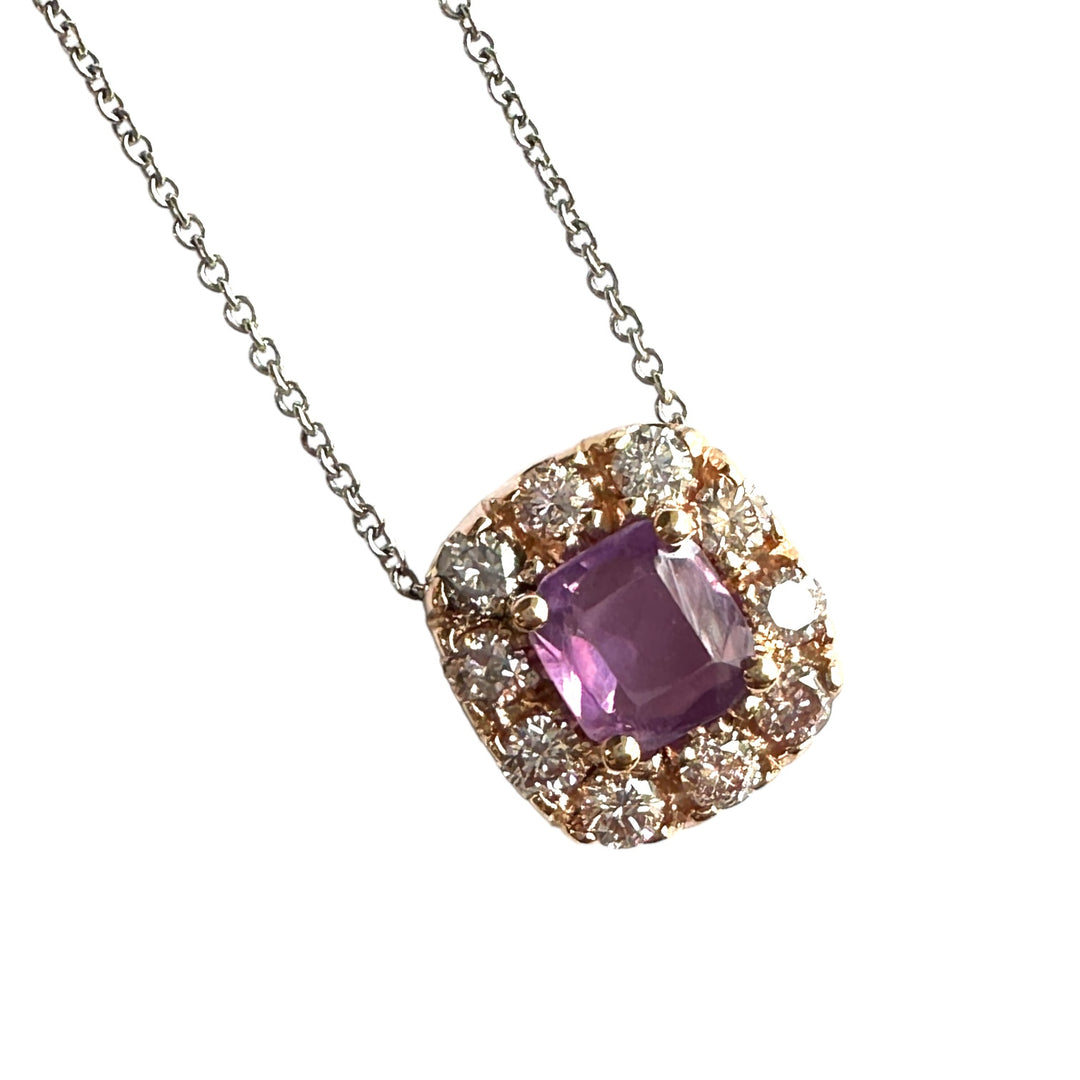 1.54ct Unheated Pink Sapphire Diamond Halo Pendant, GIA Certified