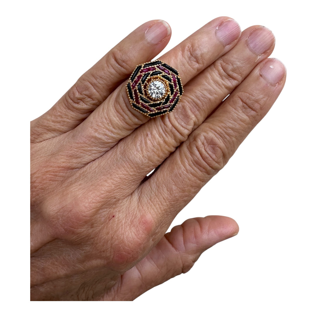 14 karat Art Deco Ruby and Diamond French Cut Solitaire Ring