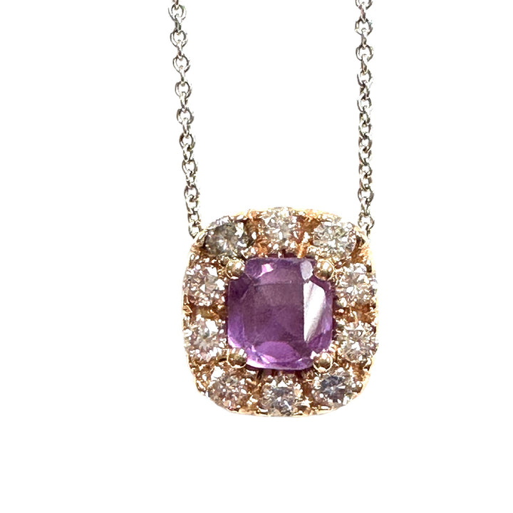 1.54ct Unheated Pink Sapphire Diamond Halo Pendant, GIA Certified