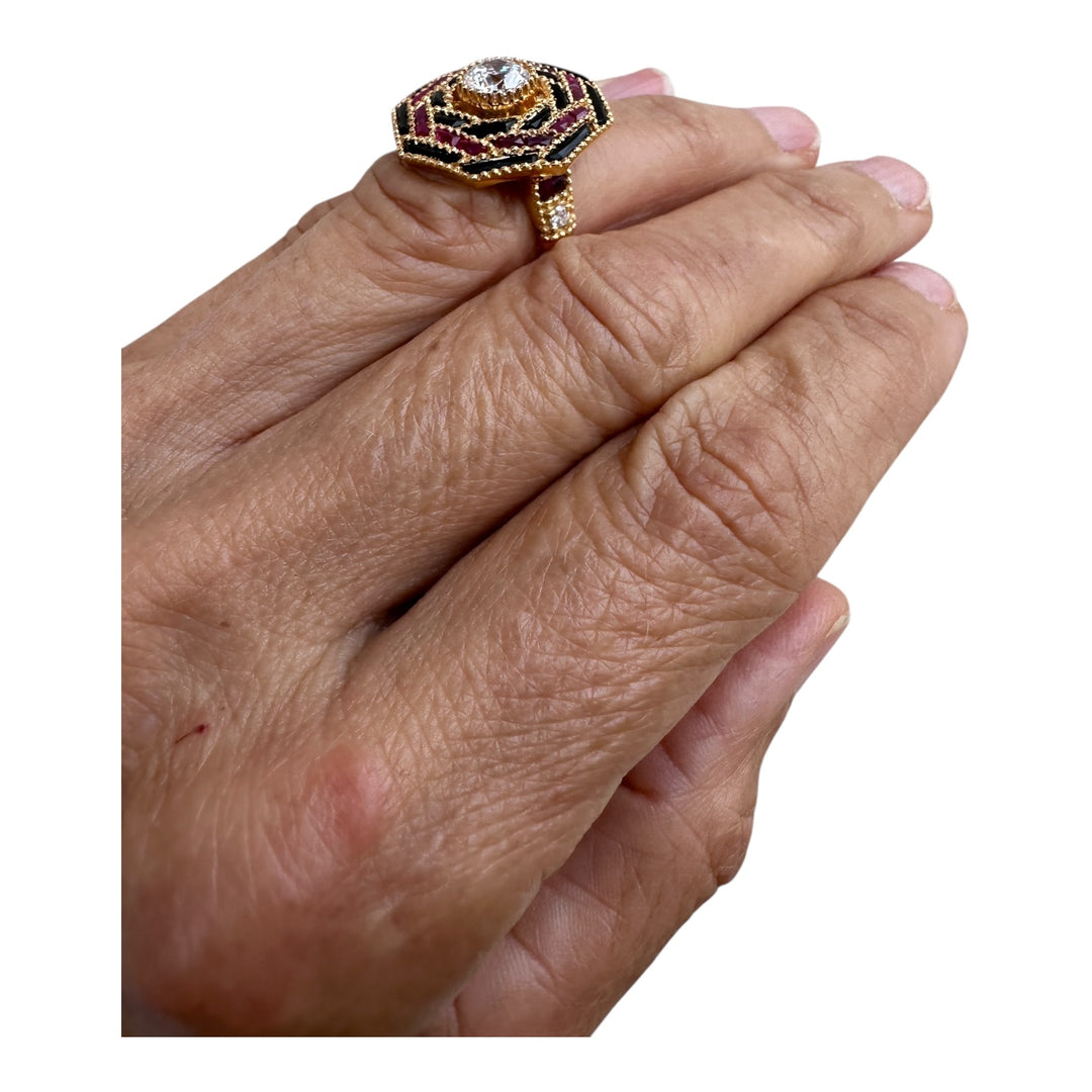 14 karat Art Deco Ruby and Diamond French Cut Solitaire Ring