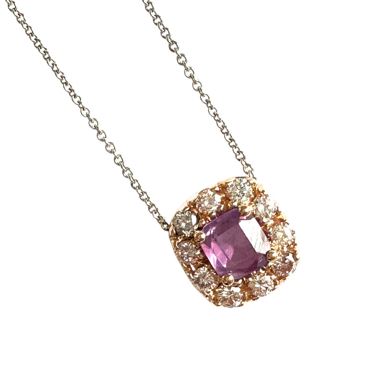 1.54ct Unheated Pink Sapphire Diamond Halo Pendant, GIA Certified