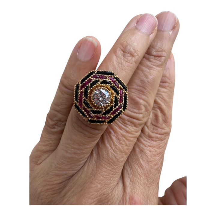 14 karat Art Deco Ruby and Diamond French Cut Solitaire Ring