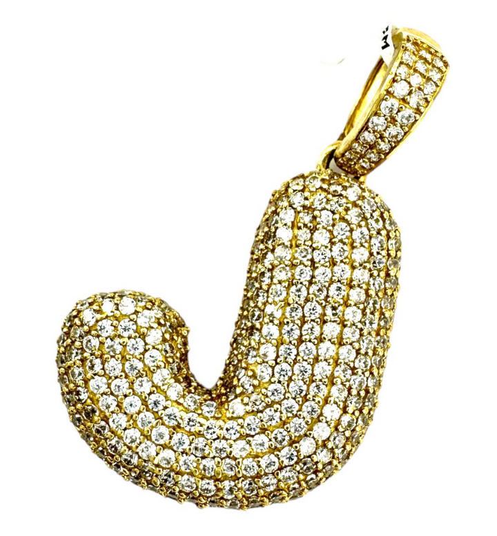 3.50 ct Pave Diamond Initial J Letter Pendant 14kt Yellow Gold