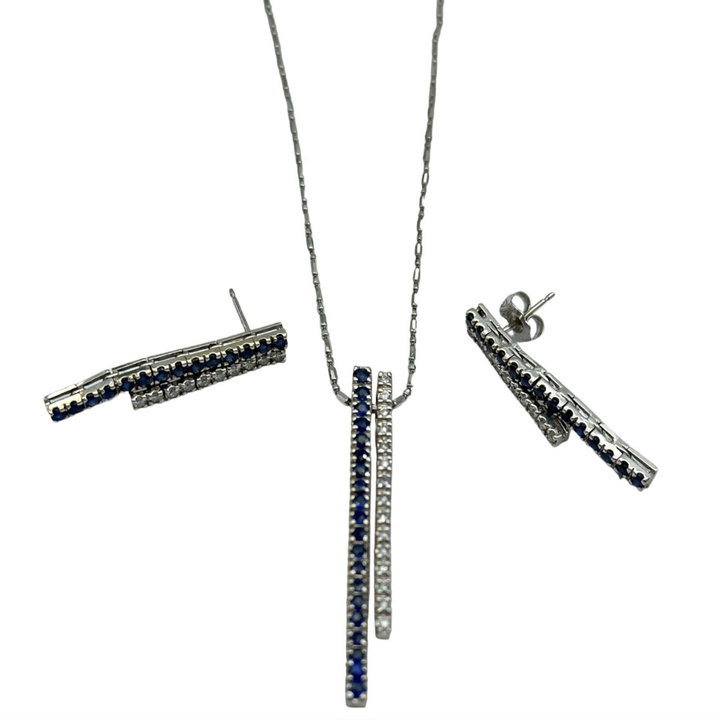 2.00 CTW Earrings & Pendant Matching Set with Sapphire & Diamond 14 Karat