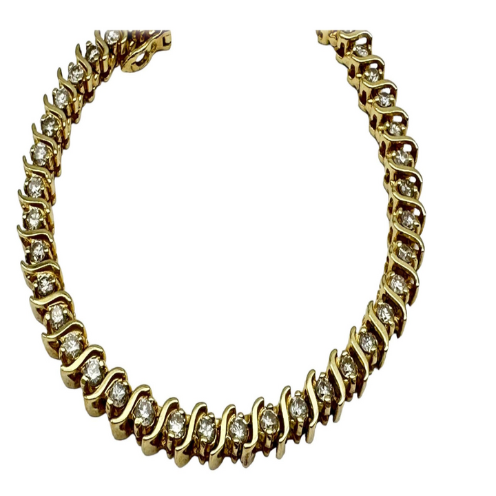 14K 6.00 Carat Diamond Tennis Bracelet Yellow Gold "S" Link
