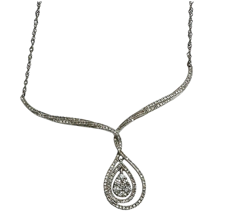 14Kt White Gold Double Halo 1.75 Ct Diamond Pave Necklace