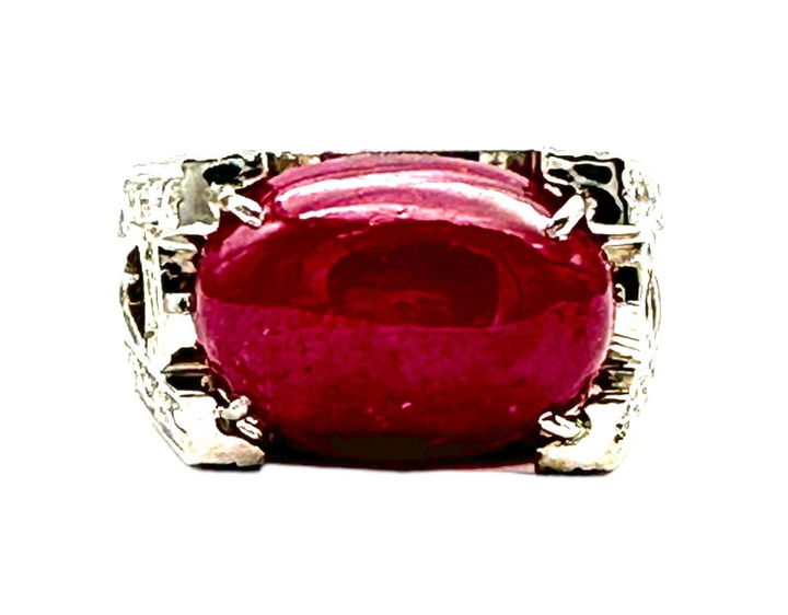 9 ct Cabochon Ruby & Diamond Solitaire Ring