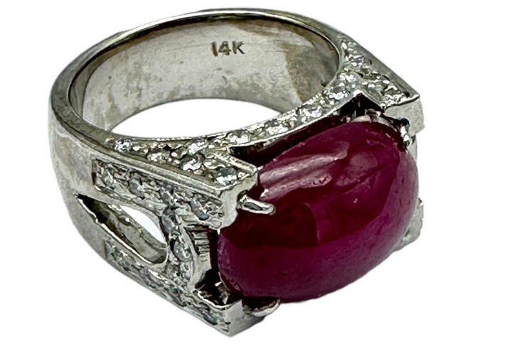 9 ct Cabochon Ruby & Diamond Solitaire Ring