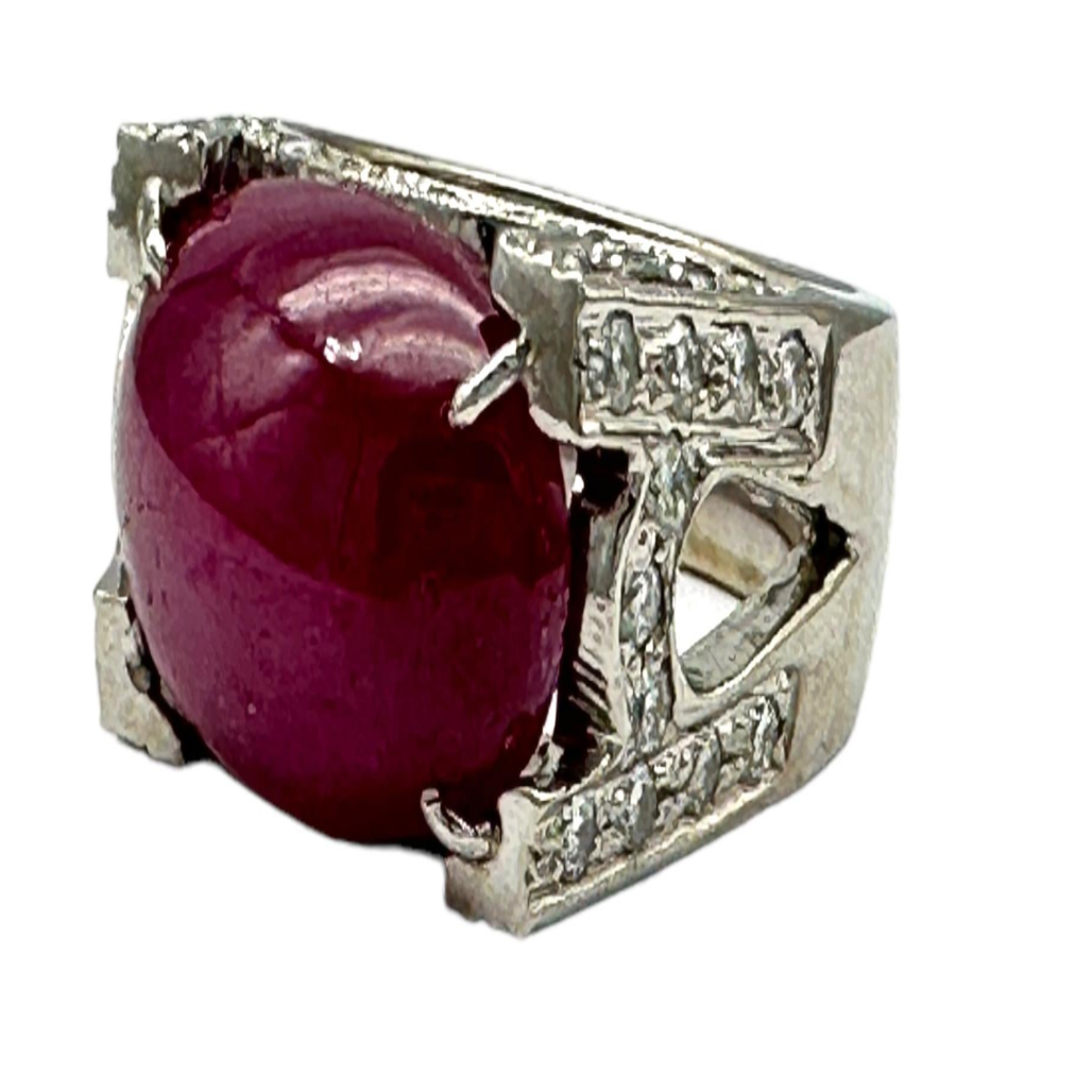 9 ct Cabochon Ruby & Diamond Solitaire Ring