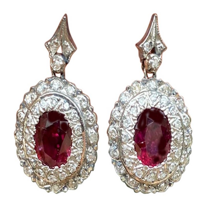 2 ctw Ruby and Antique Diamond Drop Earring