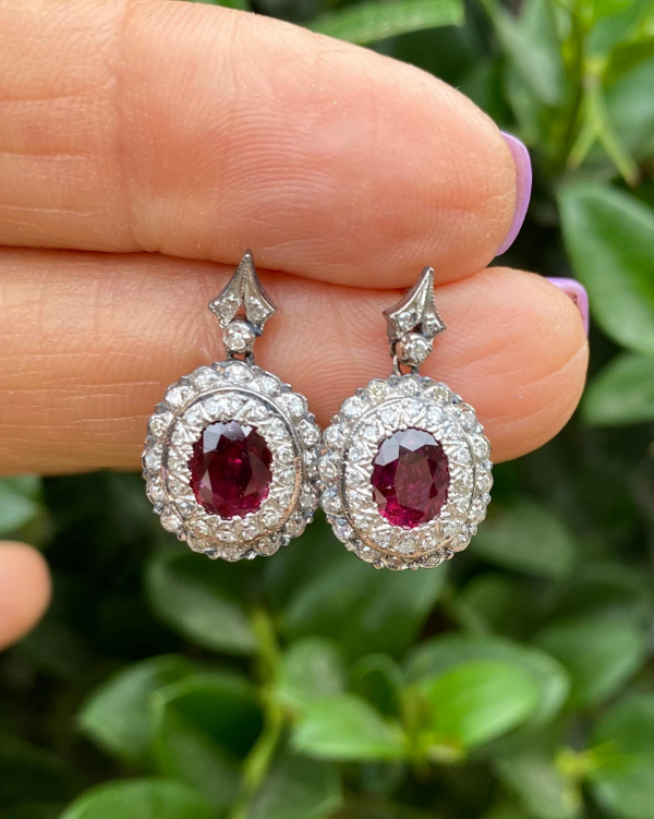 Vintage 2 Carat TW Ruby and Antique Diamond Drop Earring