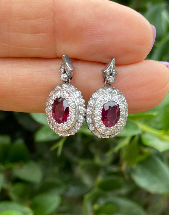 2 ctw Ruby and Antique Diamond Drop Earring