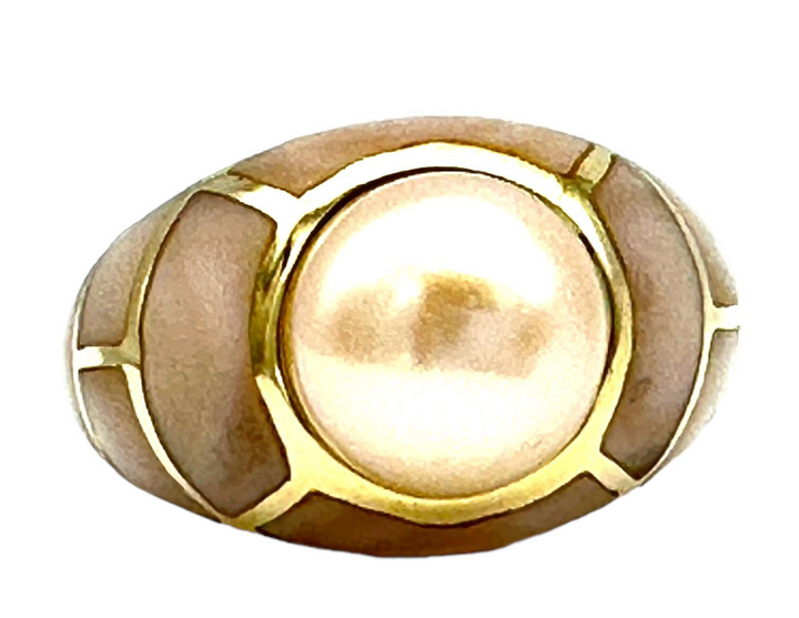 14K Mother of Pearl Inlay 9.8 mm Cultured Pearl Ring