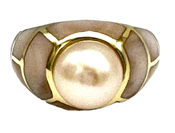 14K Mother of Pearl Inlay 9.8 mm Cultured Pearl Ring
