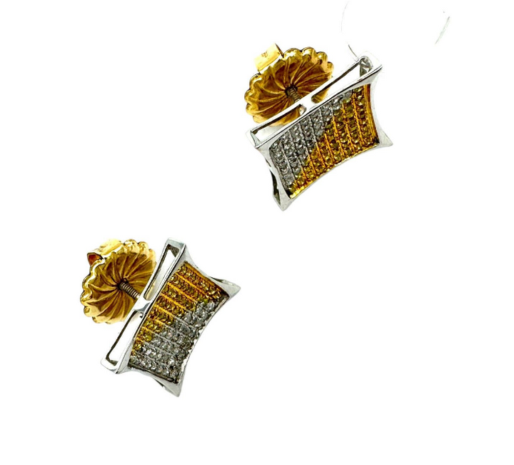 14kt White Gold Yellow and White Diamond Pave Earrings .50 Carat