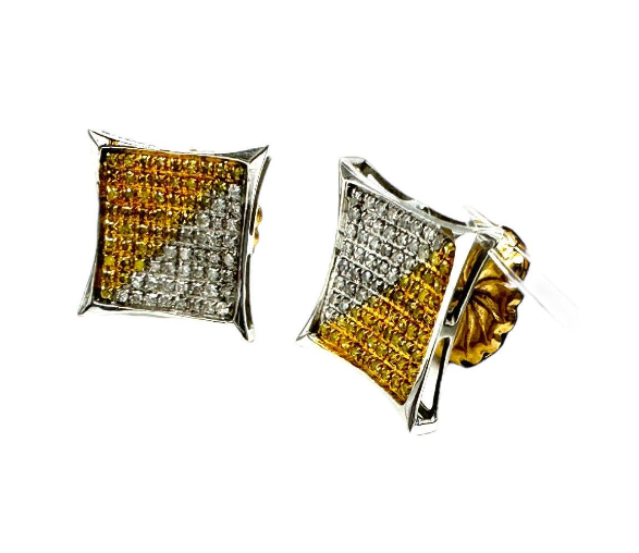 14kt White Gold Yellow and White Diamond Pave Earrings .50 Carat