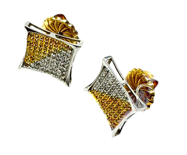 14kt White Gold Yellow and White Diamond Pave Earrings .50 Carat