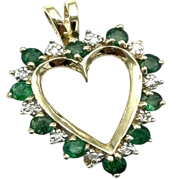 1.20 CTW Emerald and Diamond Heart Yellow Gold 10k
