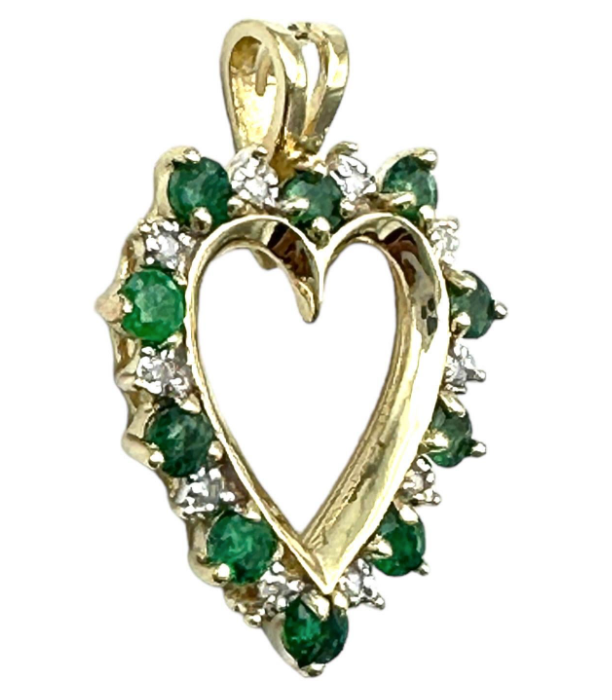 1.20 CTW Emerald and Diamond Heart Yellow Gold 10k