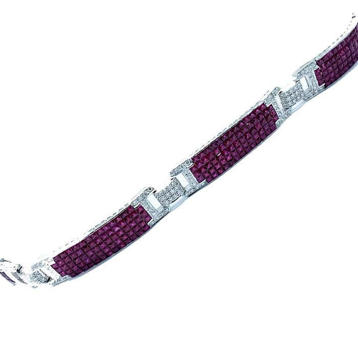 11 ct Invisible Diamond & Burma Ruby Bracelet 18 Karat