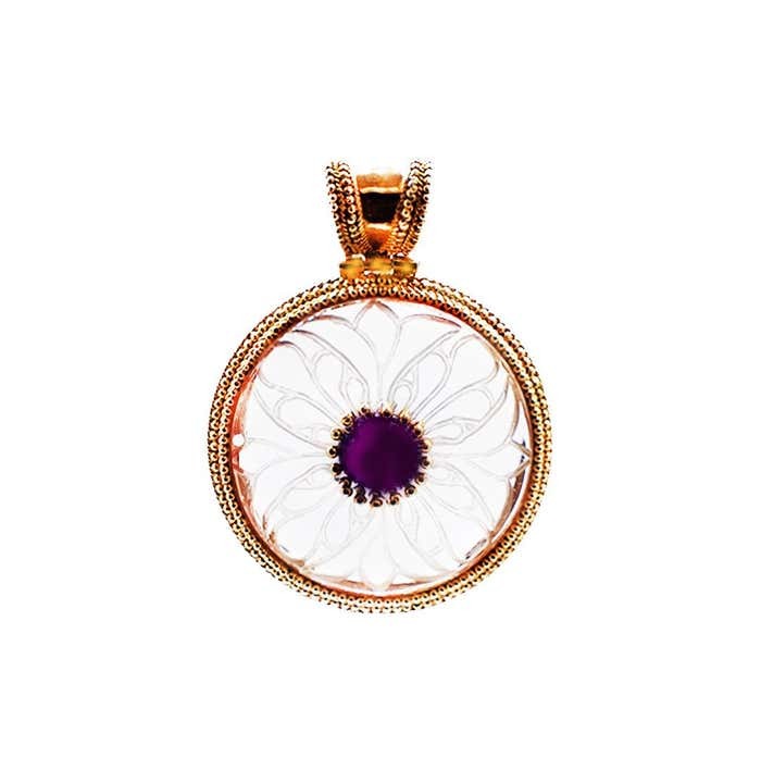 10mm Reversible Etched Pendant with Purple Amethyst Sterling Silver