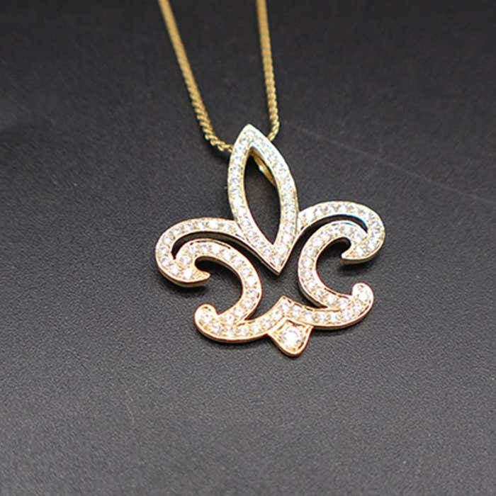 Fleur-de-Lis Diamond Pendant and Chain, 18 Karat Yellow Gold .50 Carat Total