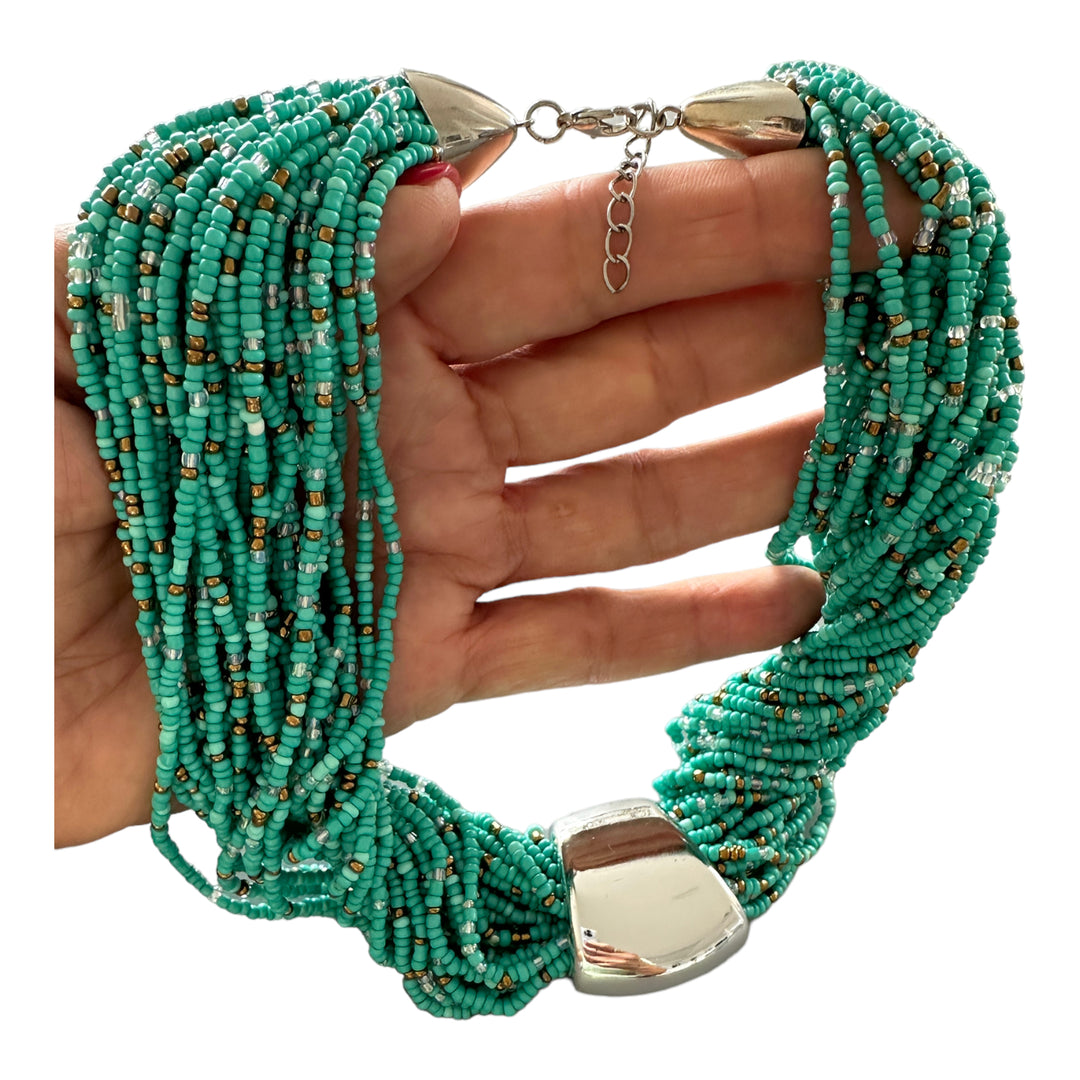 Multi, strand, turquoise, choker necklace