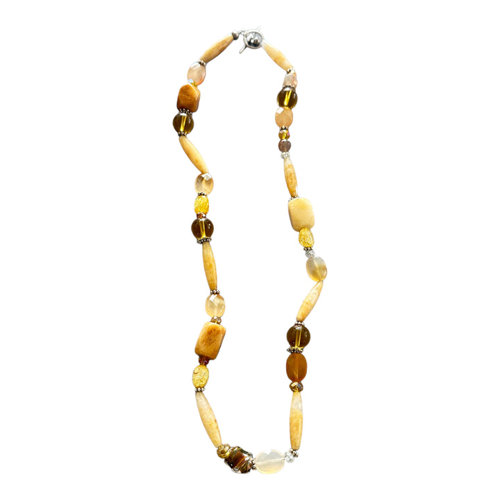 Orange Multi Gemstone Bead Necklace 24 inches