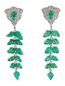 18Kt Diamond & Carved Emerald Foliate Drop Earrings
