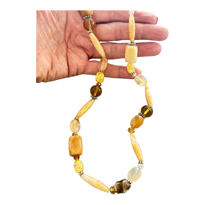 Orange Multi Gemstone Bead Necklace 24 inches