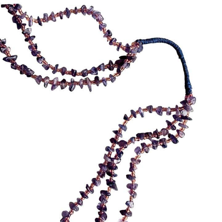 Rock Nugget Amethyst Multi Strand Beaded Necklace