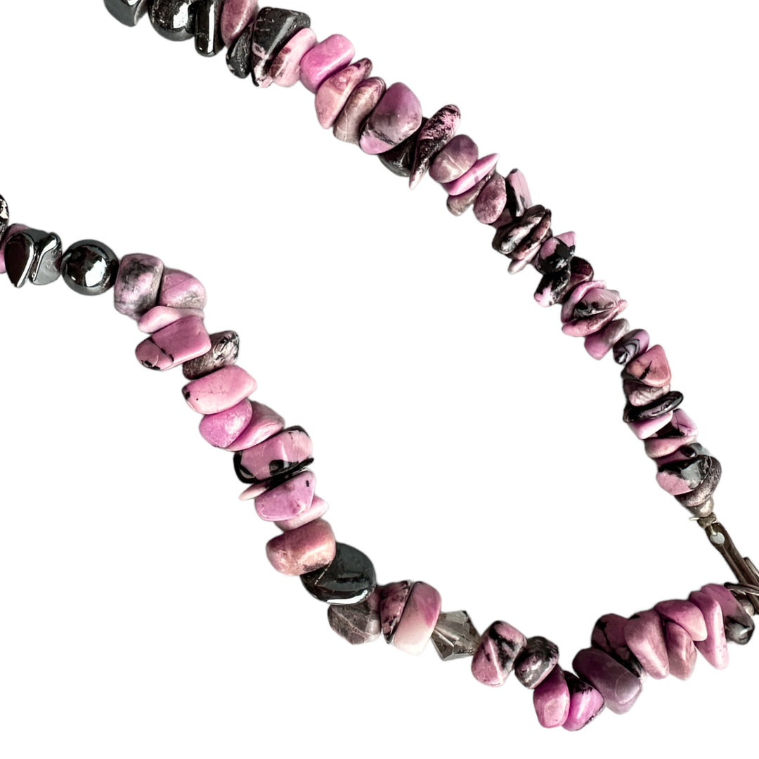 1980's Vintage Rhodonite Multi Colored Organic Chunky Bead Necklace 30"