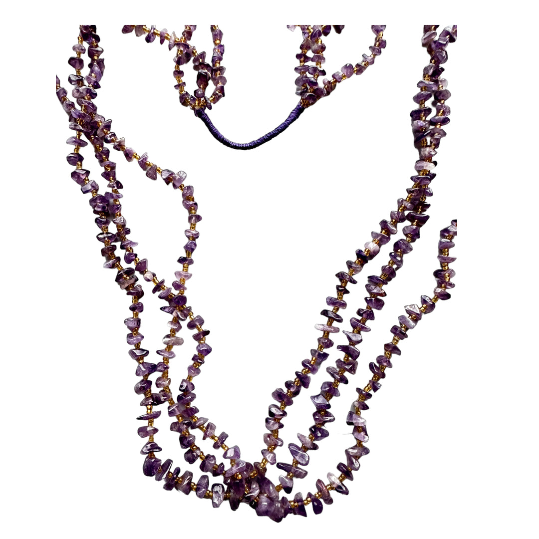 Rock Nugget Amethyst Multi Strand Beaded Necklace