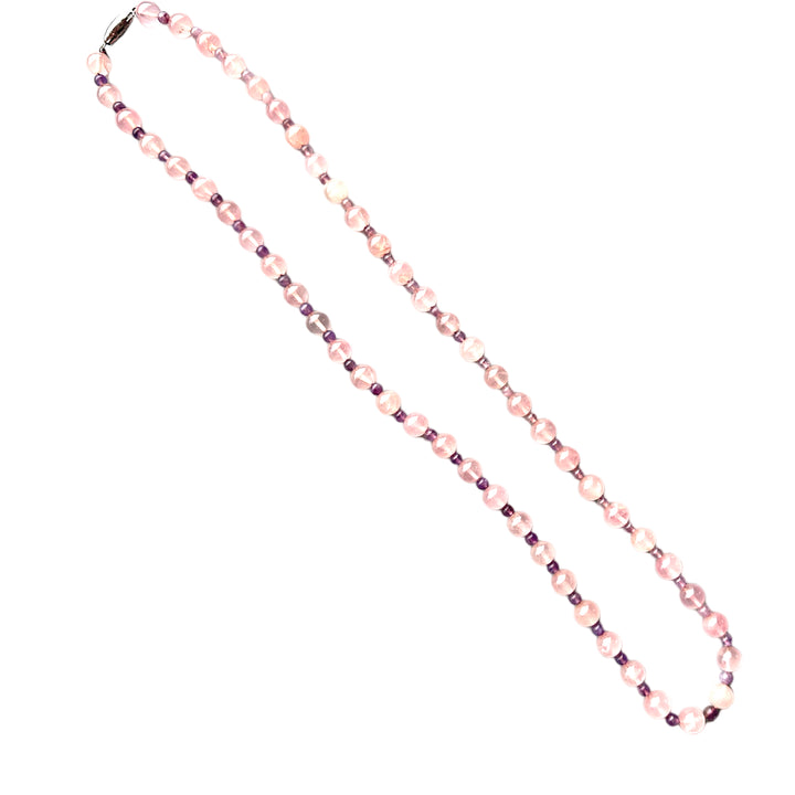 24" Pink Quartz & Amethyst Beaded Necklace
