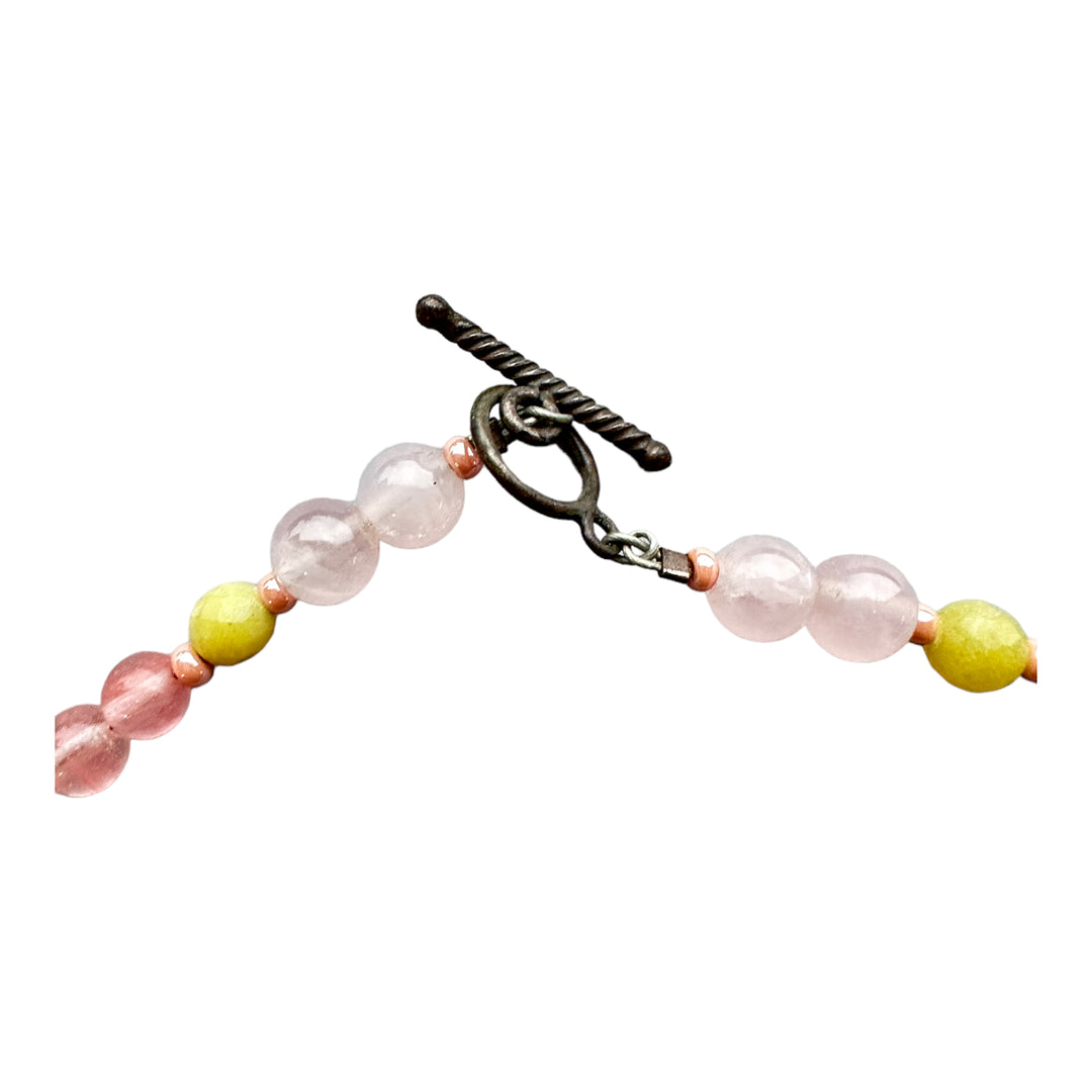 20" Pear Shaped Rose Quartz on Bead Multi-Colored Necklace