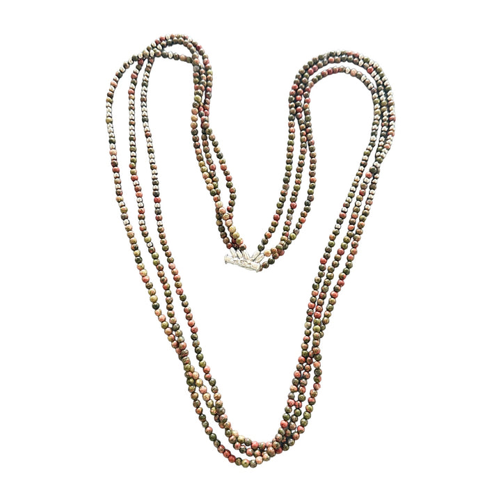 36" Multi Beaded Autumn Colored Beaded Jasper Multi Stone Necklace