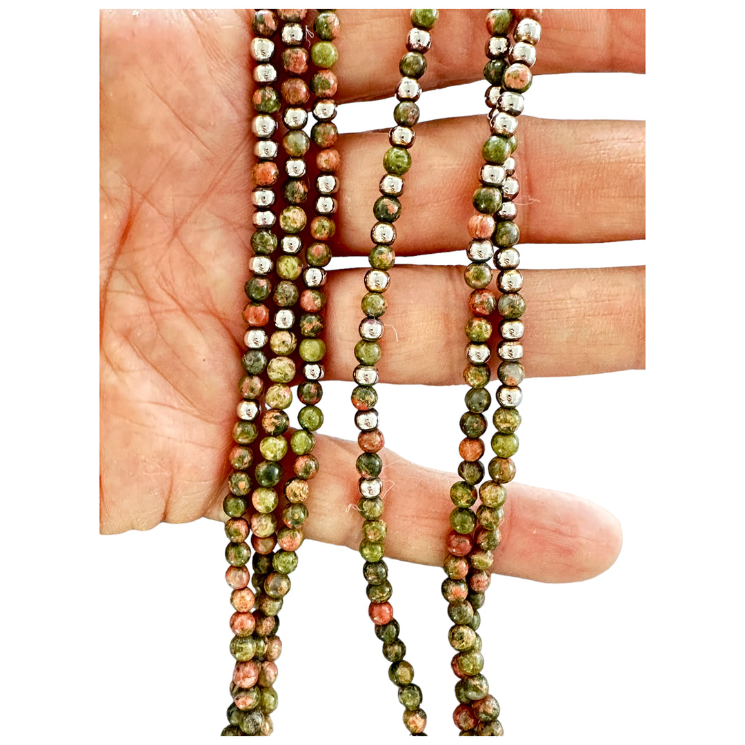 36" Multi Bead Autumn Colored Jasper Stone Necklace