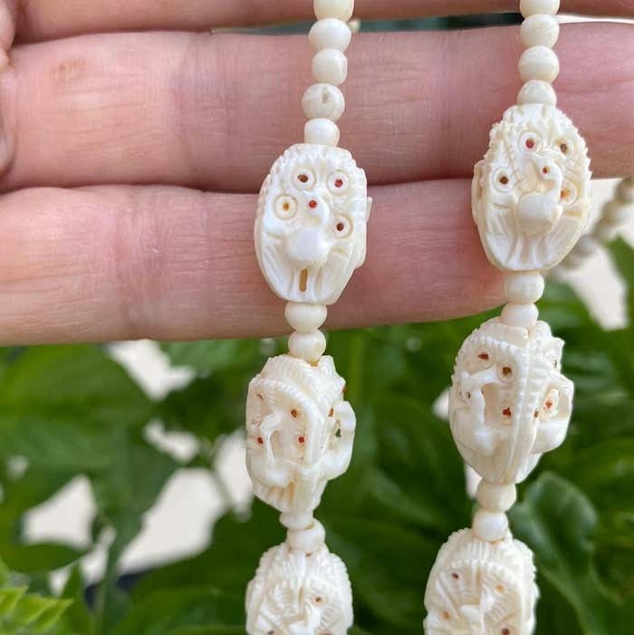 Peacock Ivory Colored Beads with Hanging Pendant Artisan Style