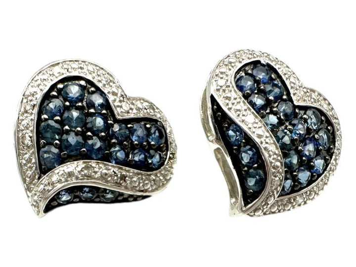 1.80 Carat Blue Sapphire and Diamond Heart Earrings White Gold