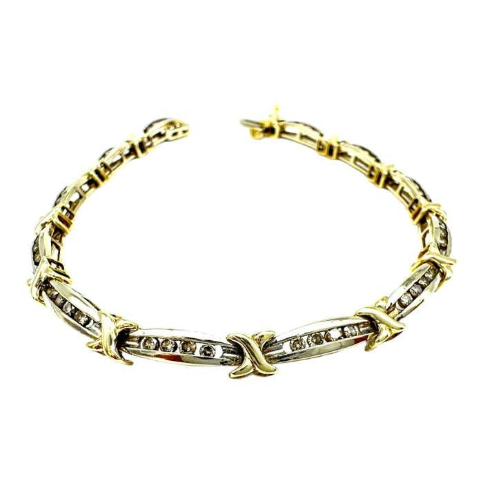 14K Two-Tone Gold Channel X Link 1.00 Carat Diamond Bracelet