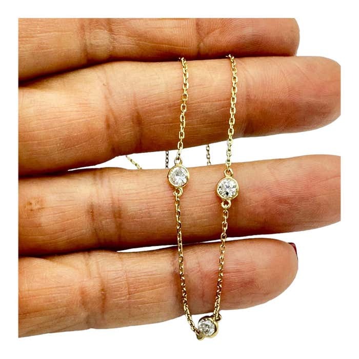 14Kt 1 .75 ct Natural Diamond 7-Station 24" Necklace ( Pink, White or Yellow)