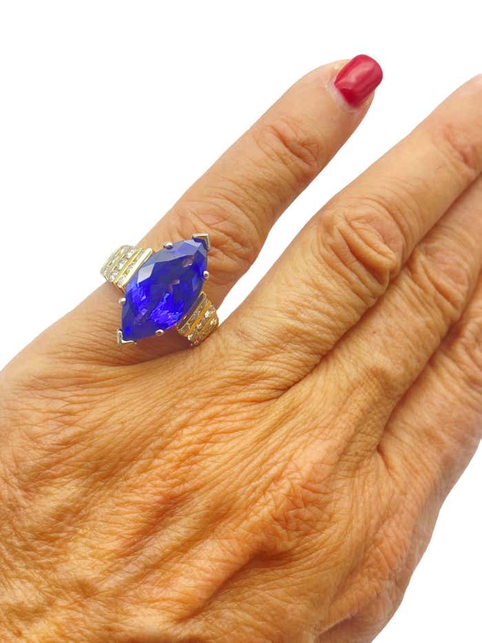 AAA 8ct Marquise Tanzanite & 1.00ct Channel Diamond Solitaire Ring